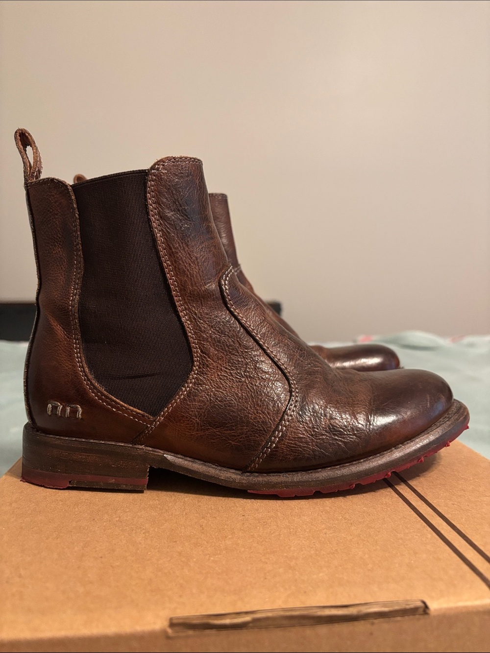 Bed Stu Brown Leather Chelsea Booties with Red Soles